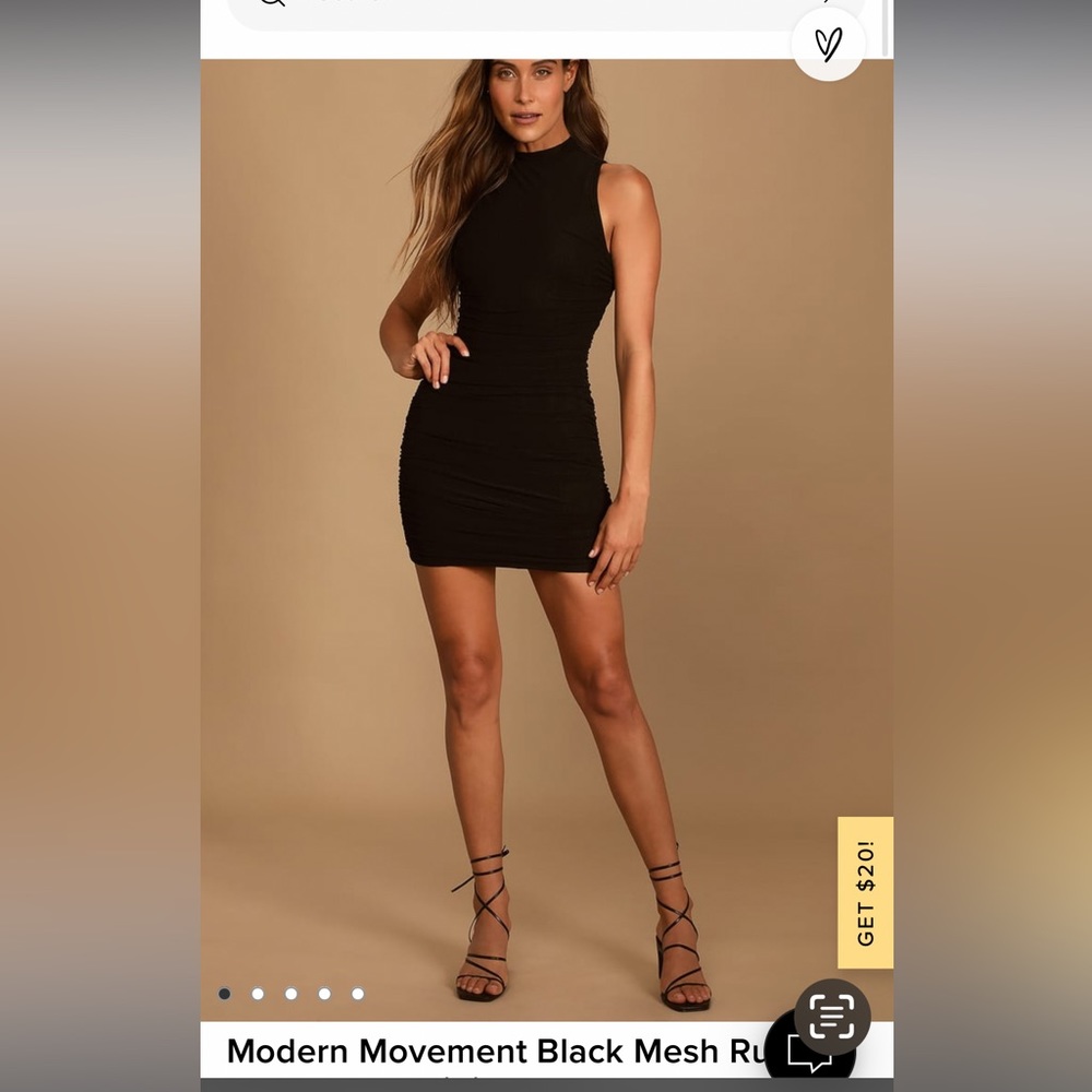 Lulu’s Modern Movement Black Mesh Ruched Mock Neck Mini Dress small NWT